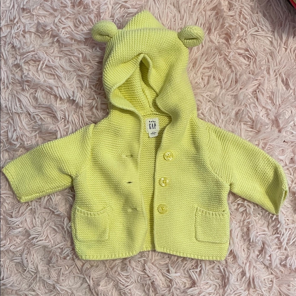 GAP Infant Pale Yellow Knit Hooded Cardigan with Ear Details
